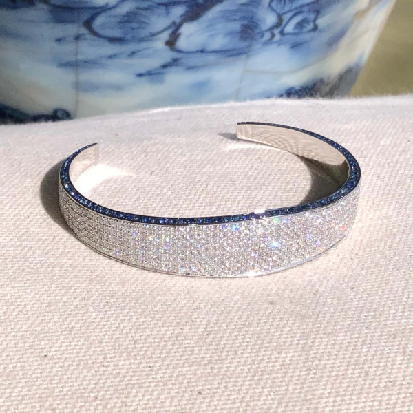 White and Blue Sapphire Paved Open Bangle