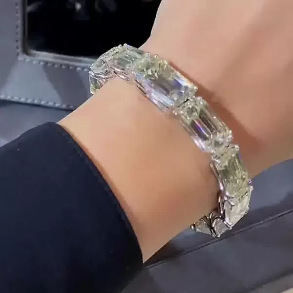 78ctw Emerald Cut White Sapphire Statement Bracelet