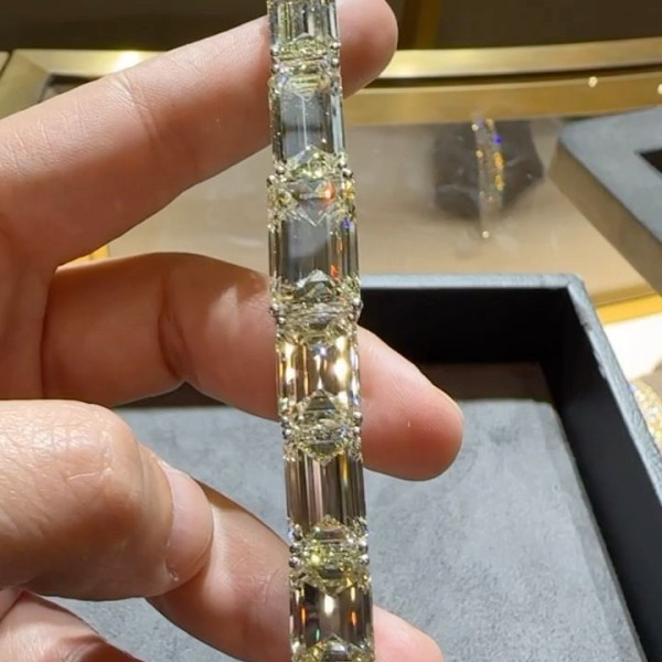 78ctw Emerald Cut White Sapphire Statement Bracelet