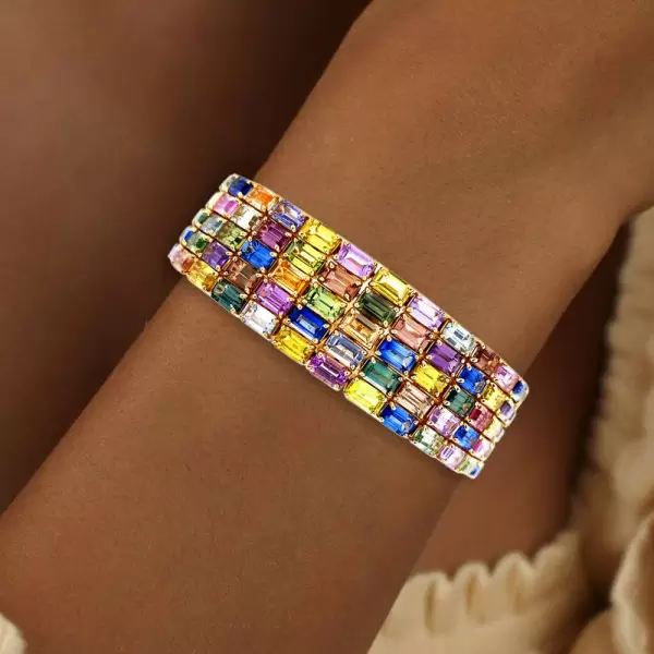 45ctw Multicolor Sapphire Five Row Statement Bracelet