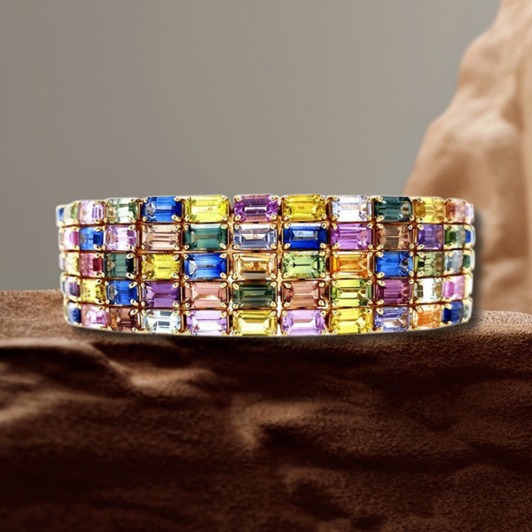 45ctw Multicolor Sapphire Five Row Statement Bracelet