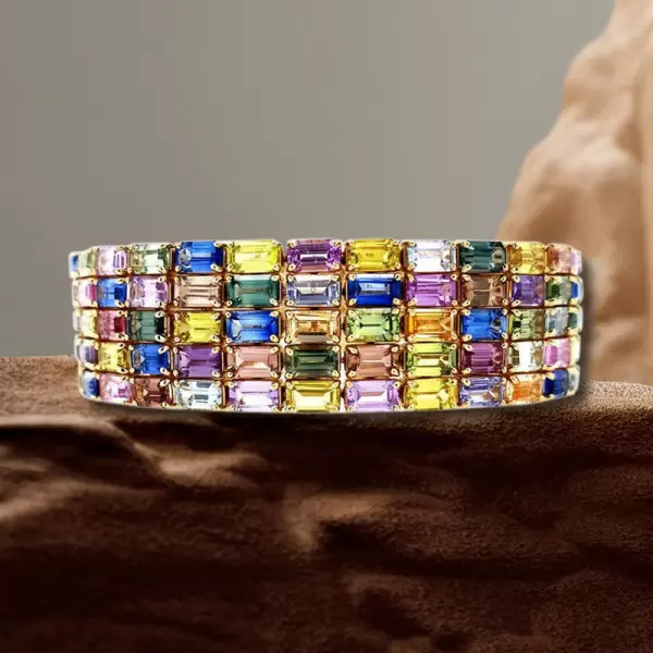 45ctw Multicolor Sapphire Five Row Statement Bracelet