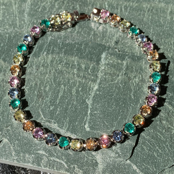 Round Cut Multicolor Sapphire Tennis Bracelet