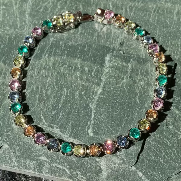 Round Cut Multicolor Sapphire Tennis Bracelet