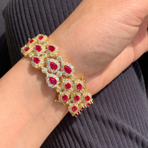 30ctw Halo Pear Cut Ruby Statement Bracelet