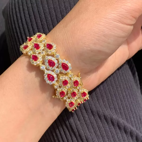 30ctw Halo Pear Cut Ruby Statement Bracelet