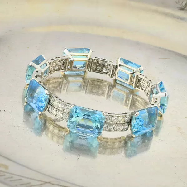 37ctw Emerald Cut Aquamarine Art-deco Statement Bracelet