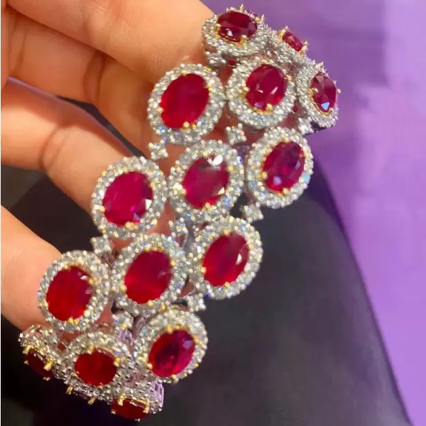 55ctw Halo Oval Cut Ruby Statement Bracelet