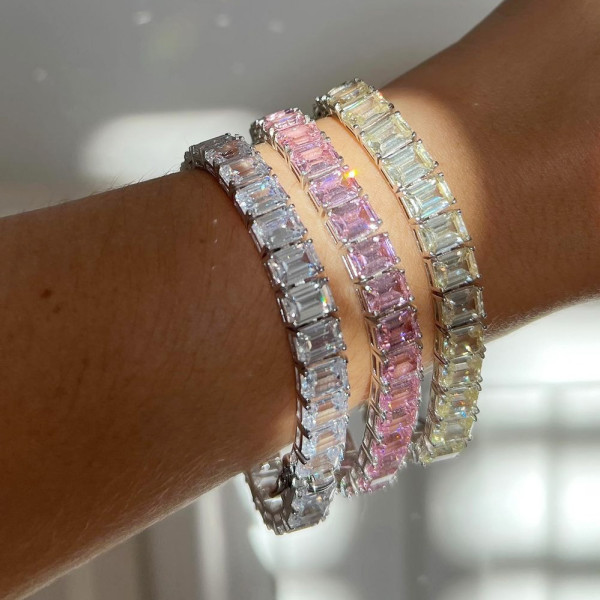 50ctw Emerald Cut Unisex Tennis Bracelet