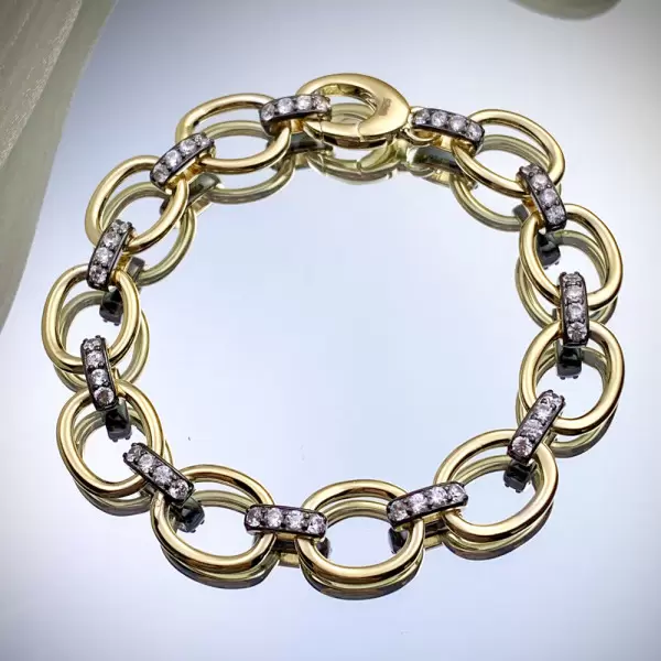 White Sapphire Two Tone Oval Link Bracelet