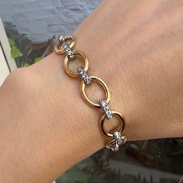 White Sapphire Two Tone Oval Link Bracelet