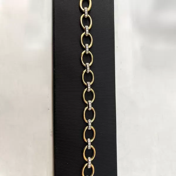 White Sapphire Two Tone Oval Link Bracelet