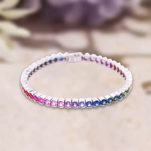 22ctw Round Cut Rainbow Sapphire Tennis Bracelet