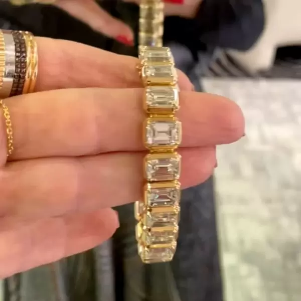 40ctw Bezel-Set Emerald Cut White Tennis Bracelet