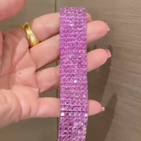 90ctw Princess Cut Vivid Pink Sapphire Six-Row Bracelet