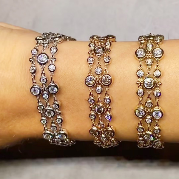35ctw Round Cut Three Row Bubble Bracelet