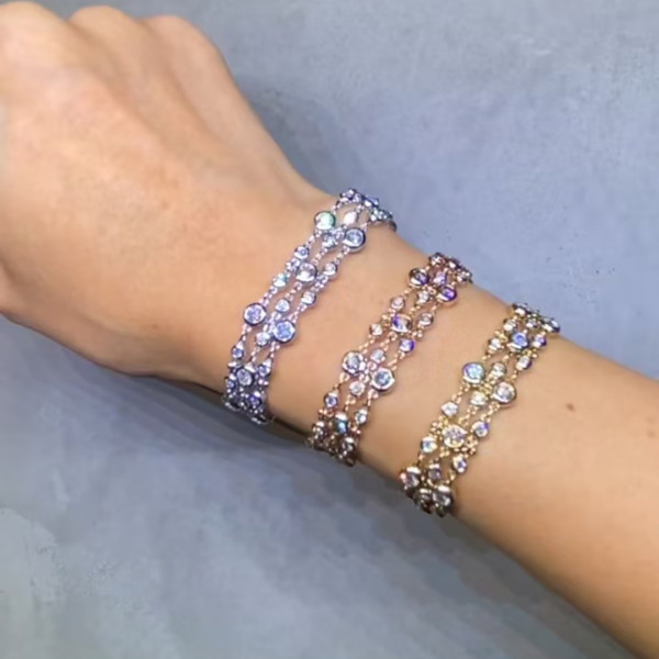 35ctw Round Cut Three Row Bubble Bracelet