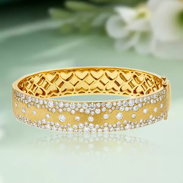 Flush Set White Sapphire Sandblasted Wide Starry Bangle