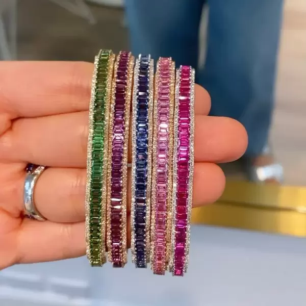 12ctw Emerald Cut Multicolor Sapphire Petal Bangle