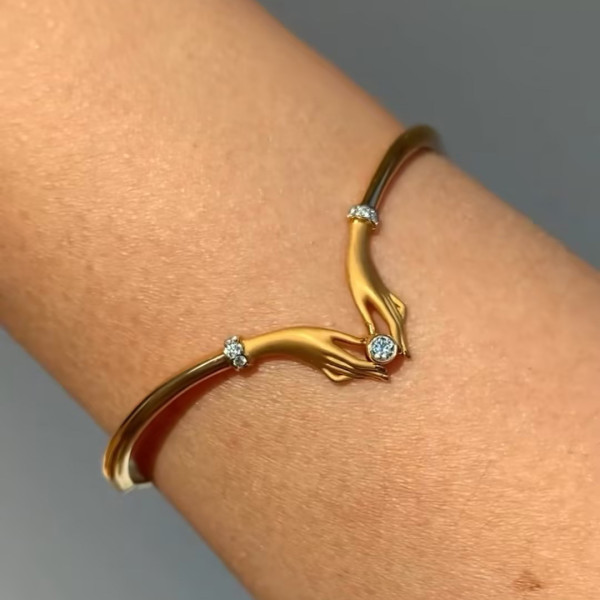 Round Cut Sandblasted Love Hands Bangle