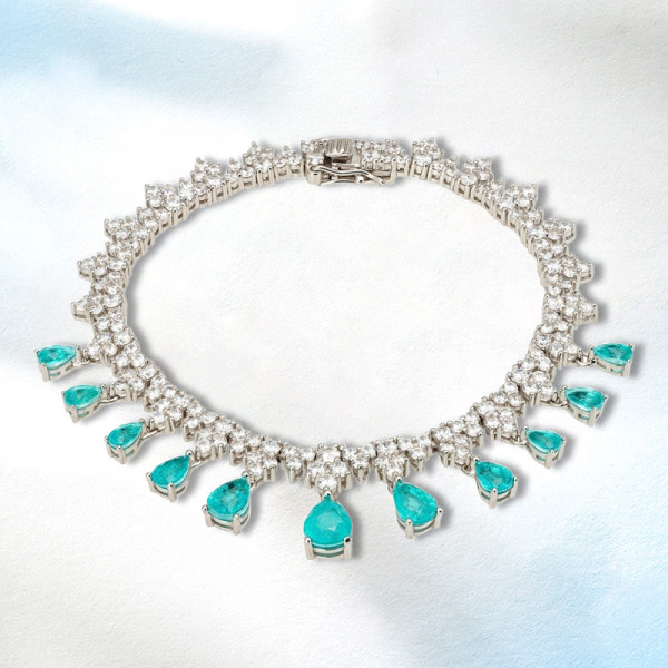 14ctw Pear Cut Paraiba Fringe Statement Bracelet