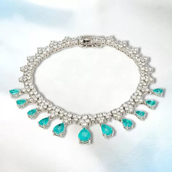 14ctw Pear Cut Paraiba Fringe Statement Bracelet