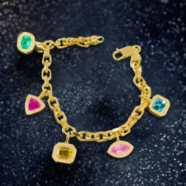 6ctw Multicolor Multi-Cut Dangle Link Statement Bracelet