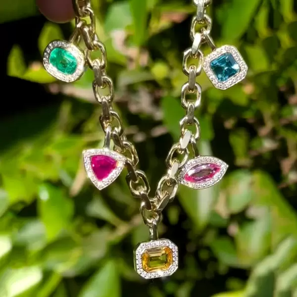 6ctw Multicolor Multi-Cut Dangle Link Statement Bracelet