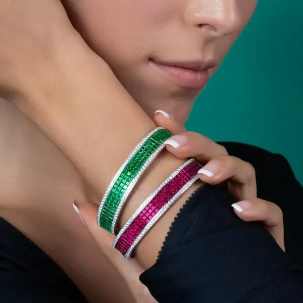9ctw Three-row Princess Cut Ruby Vintage Bangle