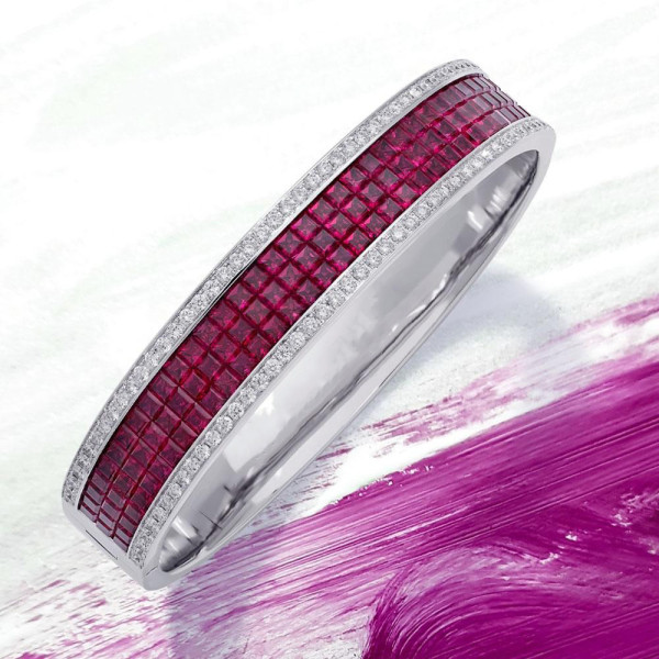 9ctw Three-row Princess Cut Ruby Vintage Bangle