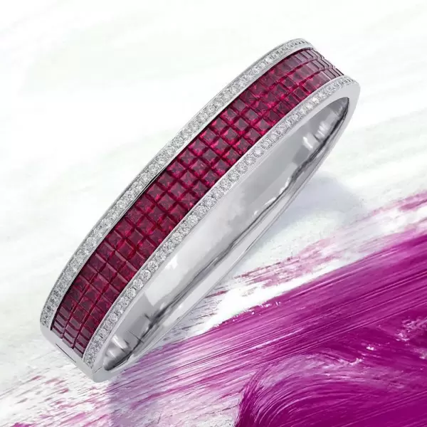 9ctw Three-row Princess Cut Ruby Vintage Bangle