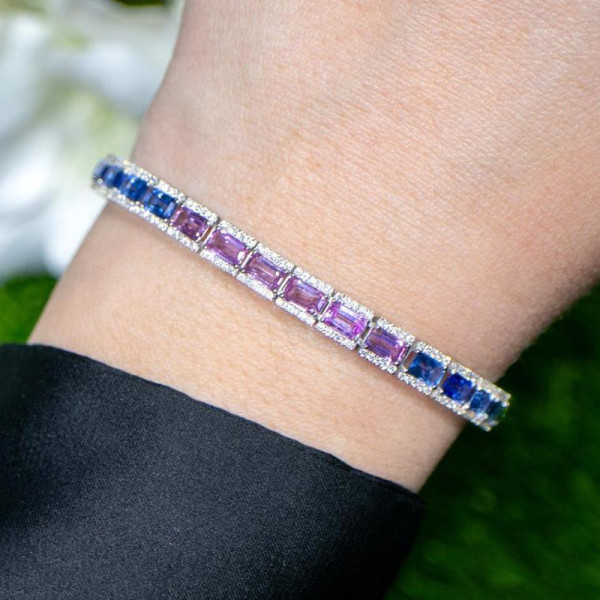 12ctw Emerald Cut Multicolor Sapphire Tennis Rainbow Bracelet