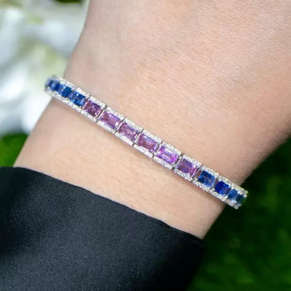 12ctw Emerald Cut Multicolor Sapphire Tennis Rainbow Bracelet