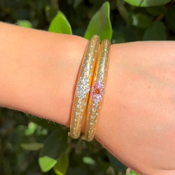 Flush Set White and Pink Sapphire Clustered Bangle
