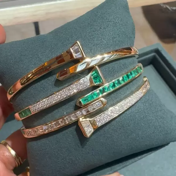 5.5ctw Multi-cut Emerald and White Sapphire Bypass Bangle