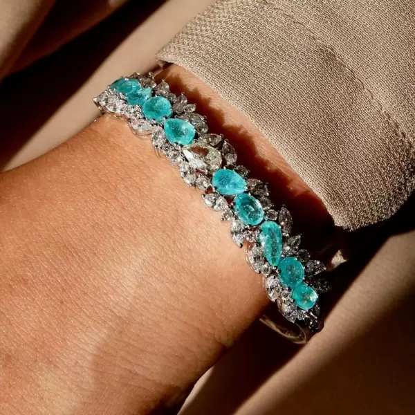 20ctw Multi-cut Blue Paraiba Clustered Leaves Bangle