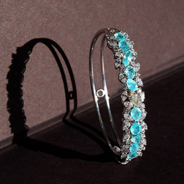 20ctw Multi-cut Blue Paraiba Clustered Leaves Bangle