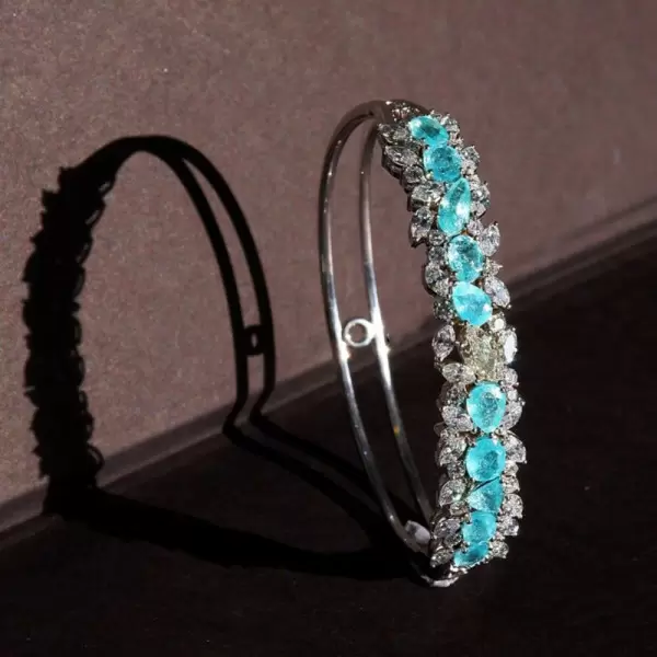20ctw Multi-cut Blue Paraiba Clustered Leaves Bangle