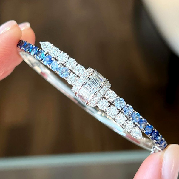 8ctw Gradient Blue and White Sapphire Bypass Bangle