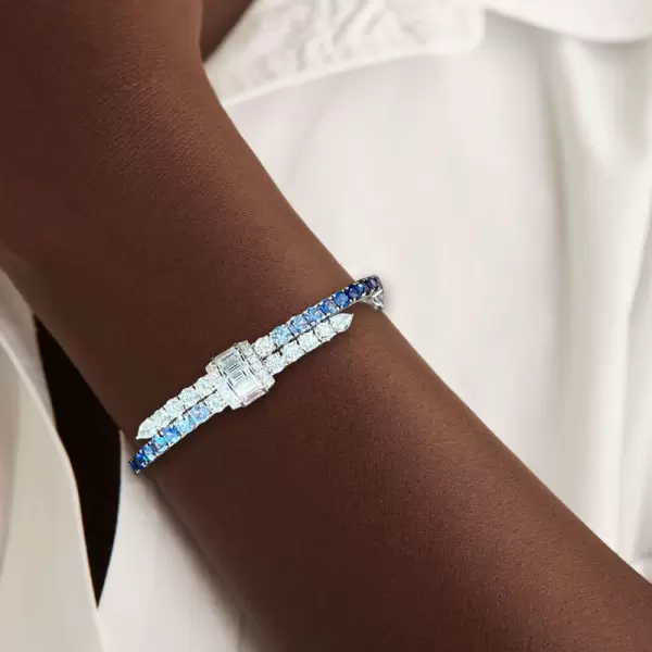 8ctw Gradient Blue and White Sapphire Bypass Bangle