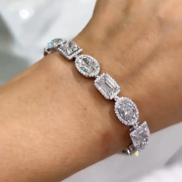 30ctw Multi-cut White Sapphire Halo Statement Bracelet
