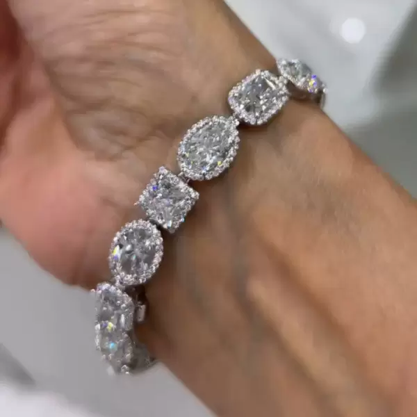 30ctw Multi-cut White Sapphire Halo Statement Bracelet