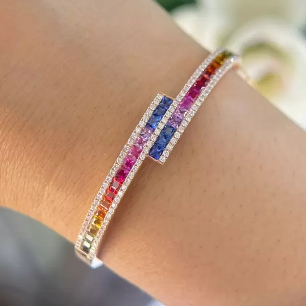 4.5ctw Princess Cut Multicolor Sapphire Rainbow Bypass Bangle