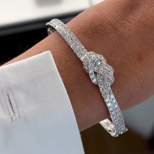 6ctw Two Row Paved White Sapphire Knot Bangle