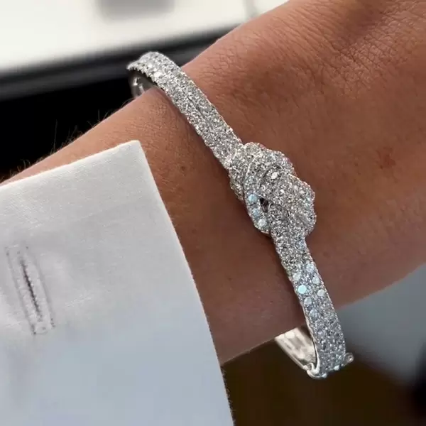 6ctw Two Row Paved White Sapphire Knot Bangle