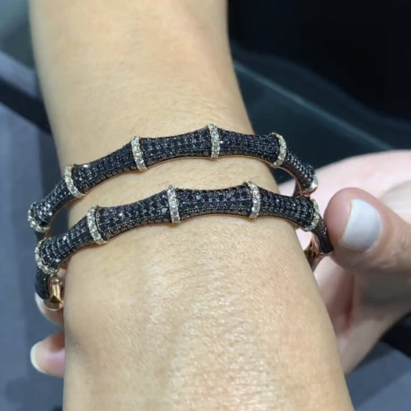 4.5ctw White and Black Sapphire Paved Bamboo Bangle