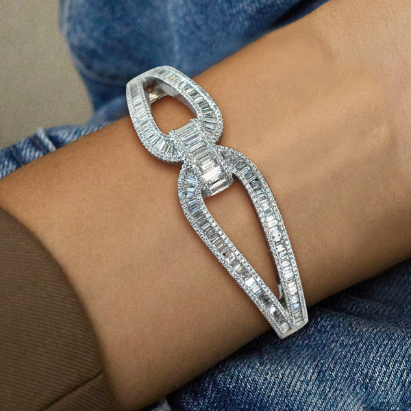 12ctw Baguette Cut White Sapphire Infinity Knot Bangle