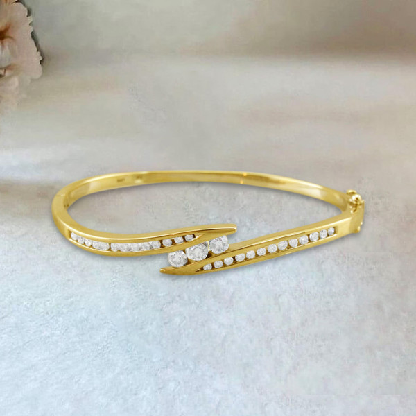 2ctw Round Cut Gold Tone Bypass Bangle Bracelet