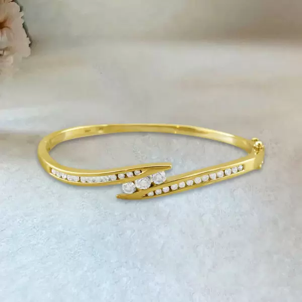2ctw Round Cut Gold Tone Bypass Bangle Bracelet