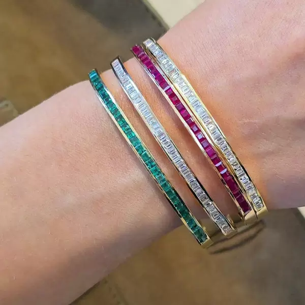 Baguette Cut Multicolor Sapphire Stackable Bangle